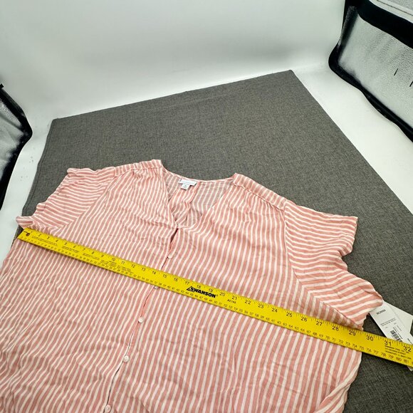 NEW! Liz Claiborne Button Down Shirt Striped Plus 3X Coral $45 V-Neck Rayon - Picture 8 of 12